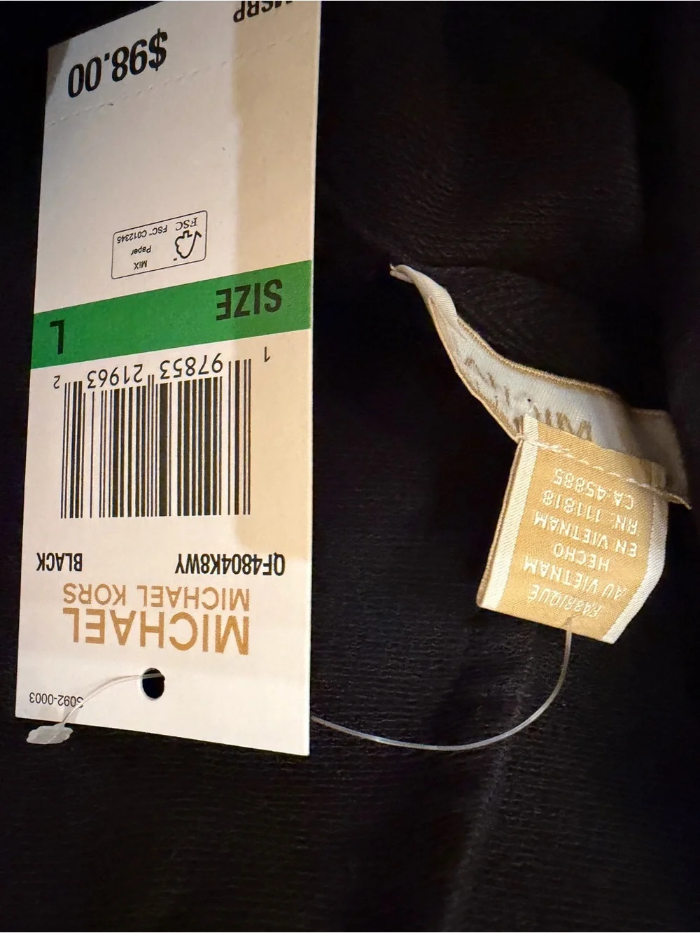 Michael Kors Black Long-Sleeve Logo Dress with White MK